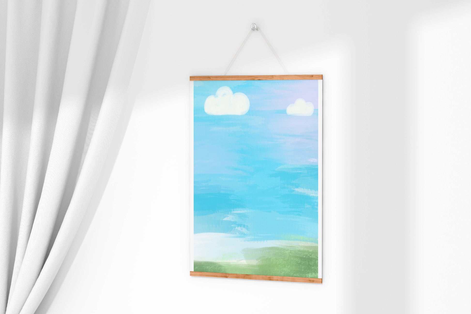 Blue Sky with Clouds and Green Field