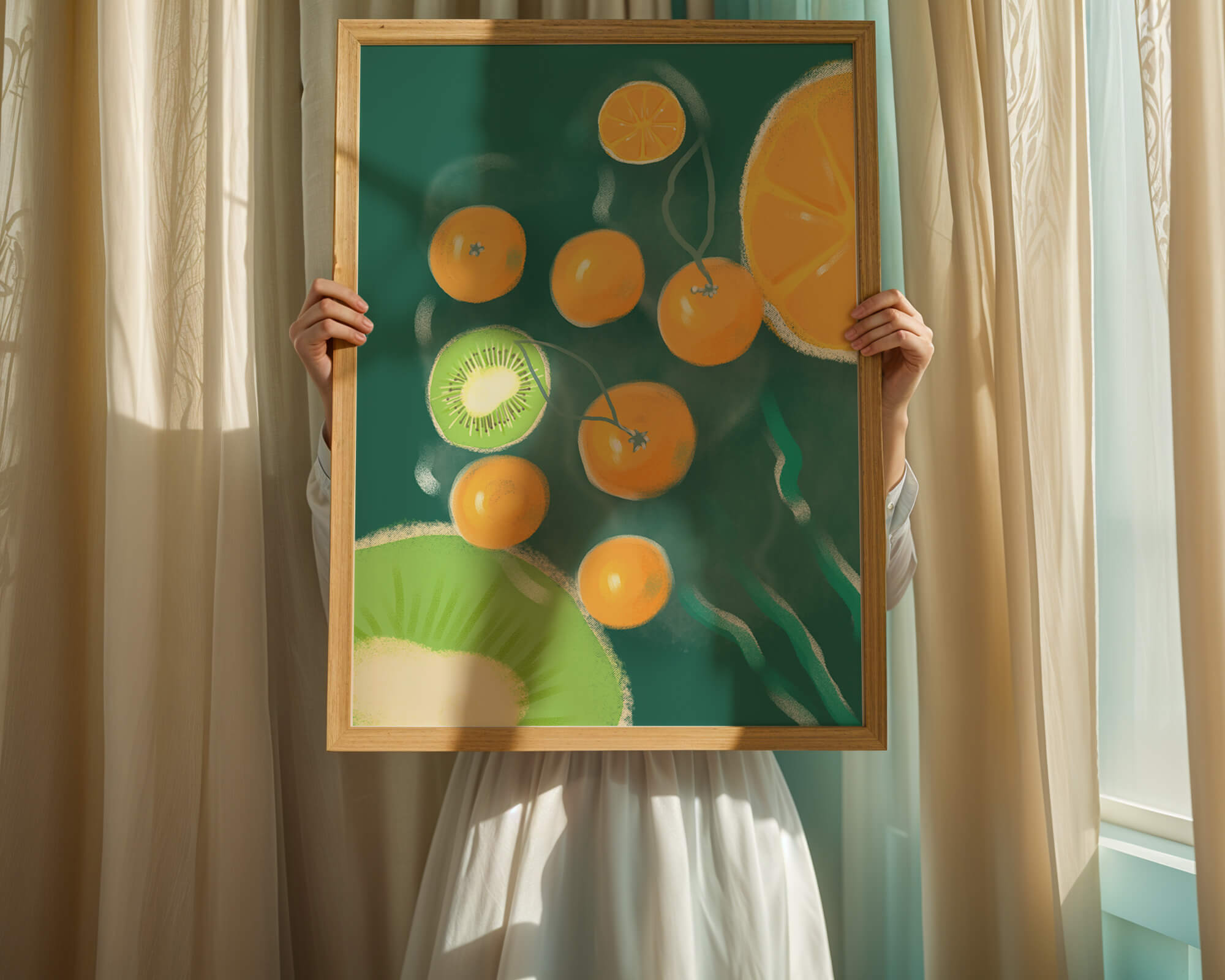 Vibrant kiwi and orange fruit pattern illustration