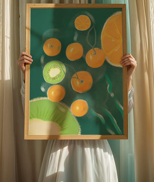 Ilustración de patrón de frutas vibrantes de kiwi y naranja