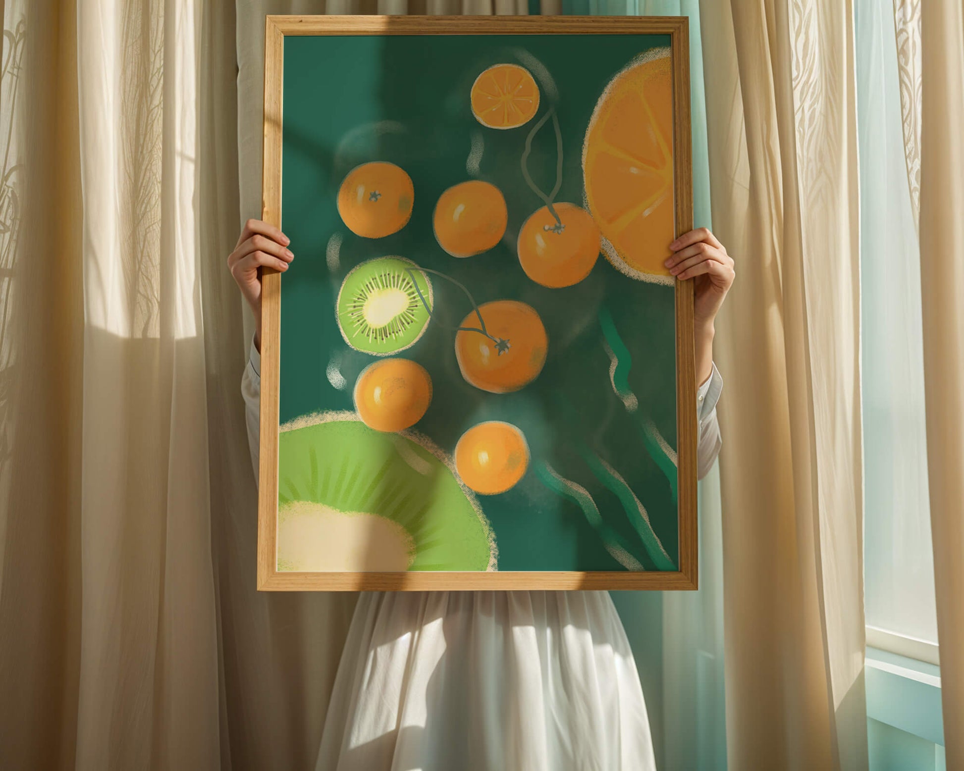 Vibrant kiwi and orange fruit pattern illustration