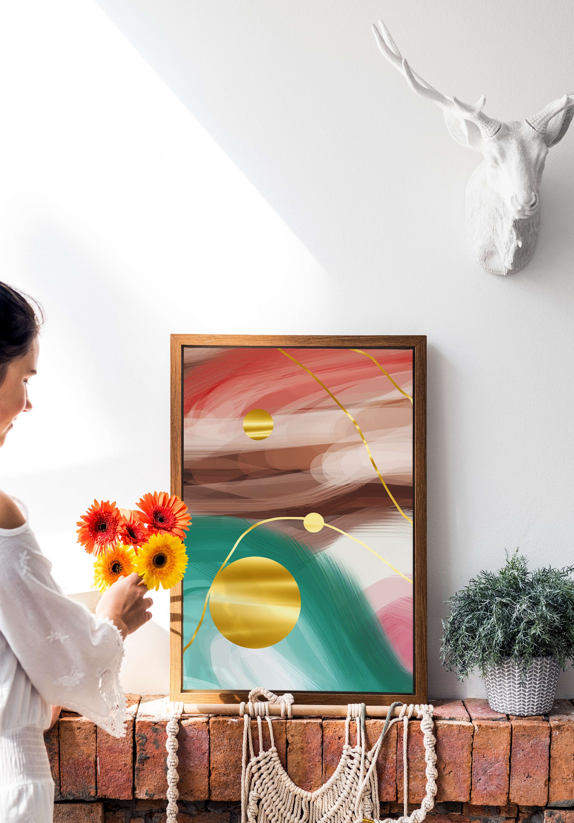 Abstract Expressionism with Gold Accents and Earthy Tones