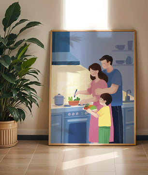 Family Cooking Together in a Modern Kitchen