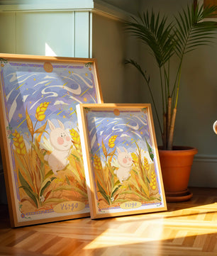 Cute Bunny in Wheat Field with Virgo Zodiac Theme