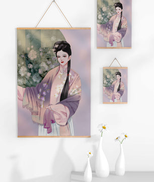 Elegant Asian Woman in Traditional Attire with Floral Background - Mi tienda