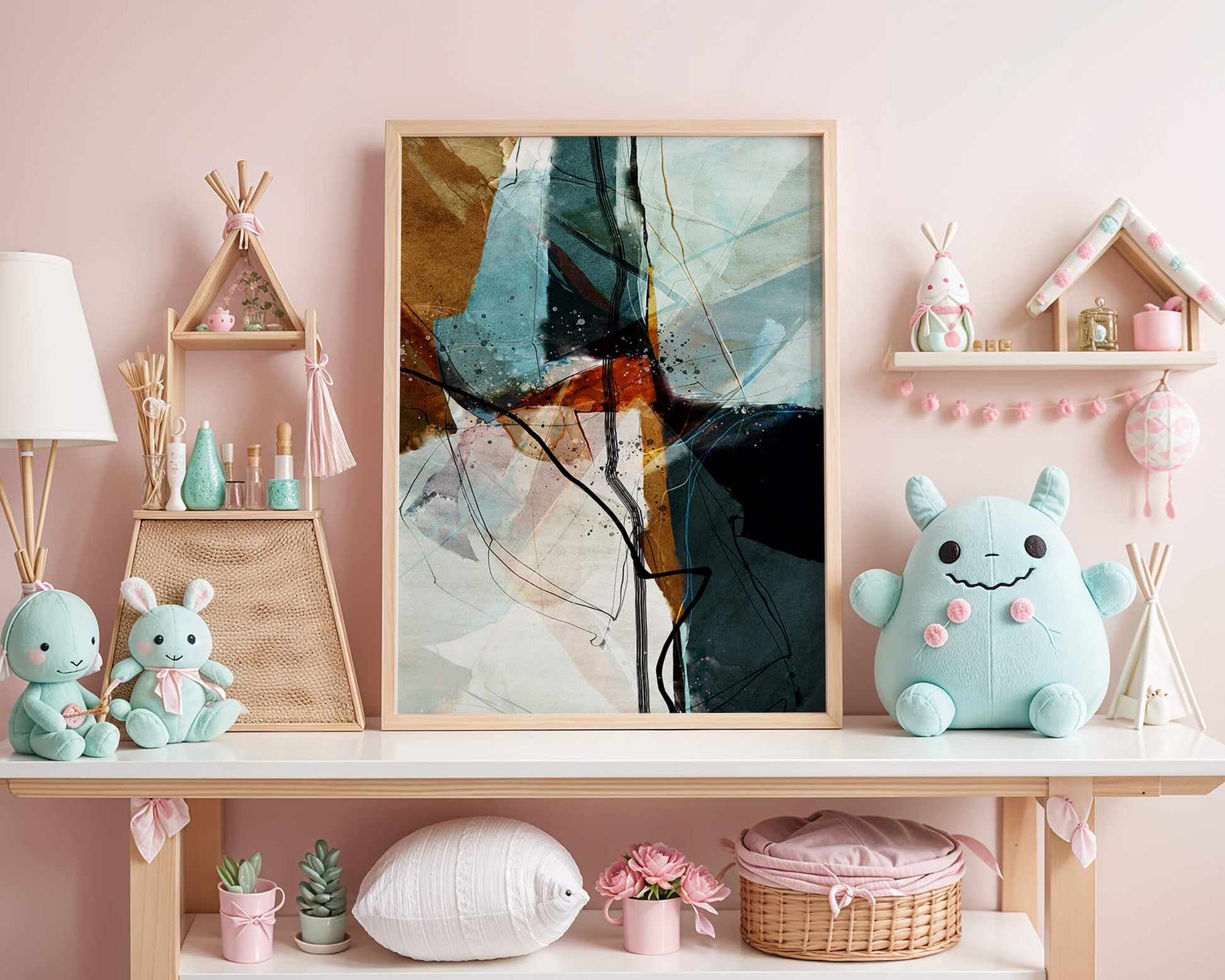 Abstract watercolor artwork with dynamic lines and colors