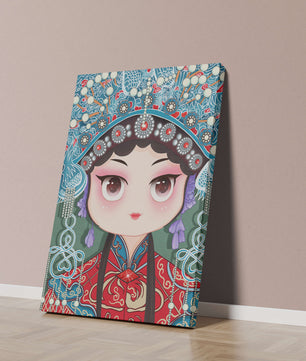 Cute Cartoon Character in Traditional Chinese Clothing with Intricate Headpiece