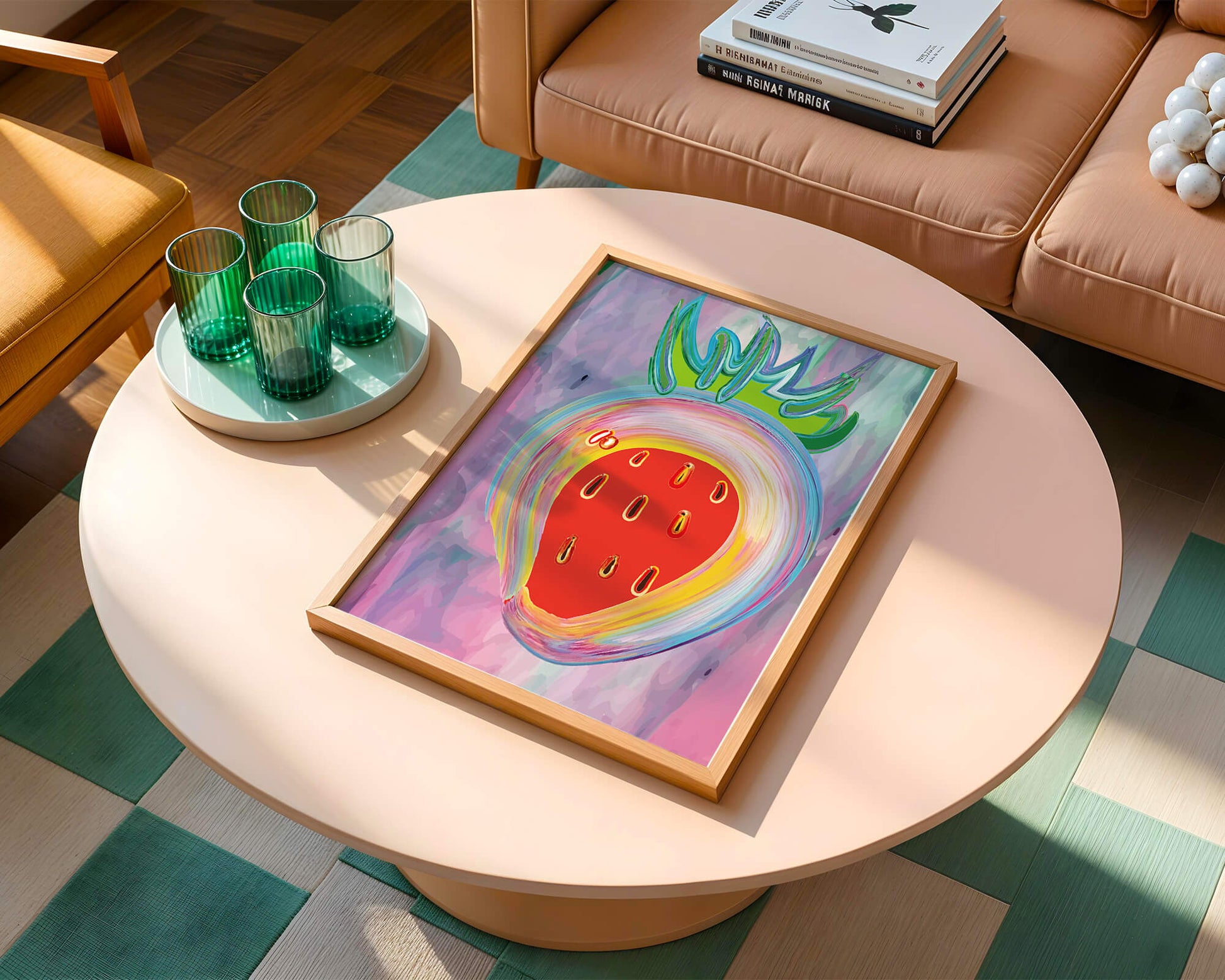 Colorful abstract strawberry with vibrant brush strokes