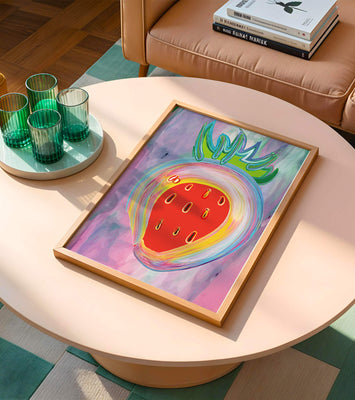 Colorful abstract strawberry with vibrant brush strokes