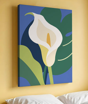 Ilustración floral abstracta con fondo verde y azul