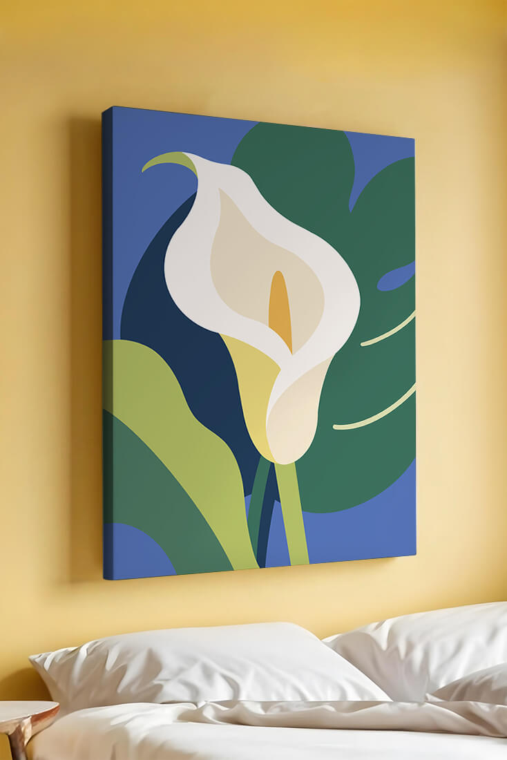 Ilustración floral abstracta con fondo verde y azul