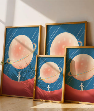 Illustration Of A Large Planet Against A Stardust Background With A Small Figure In The Foreground