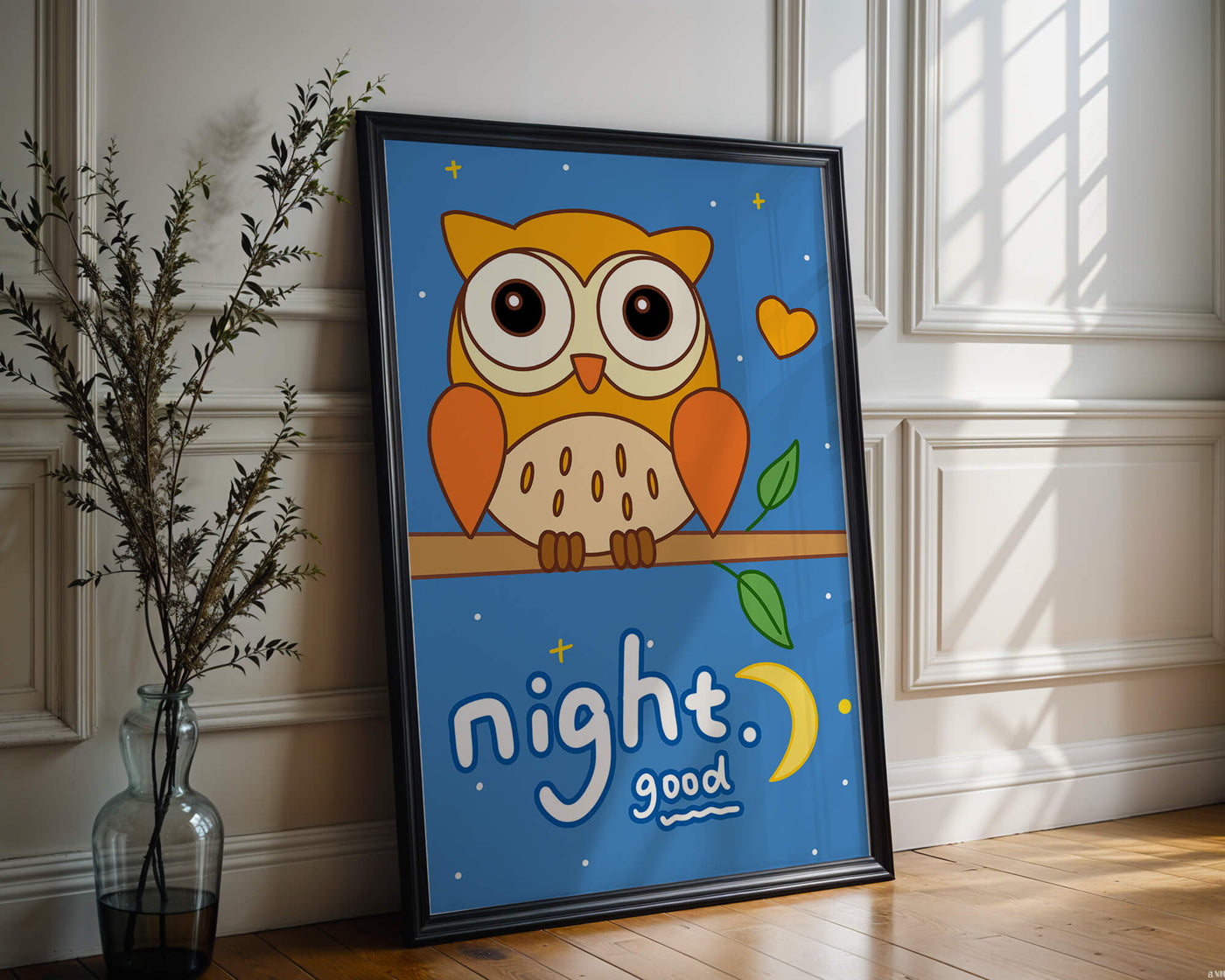 Colorful owl illustration with night theme and positive message