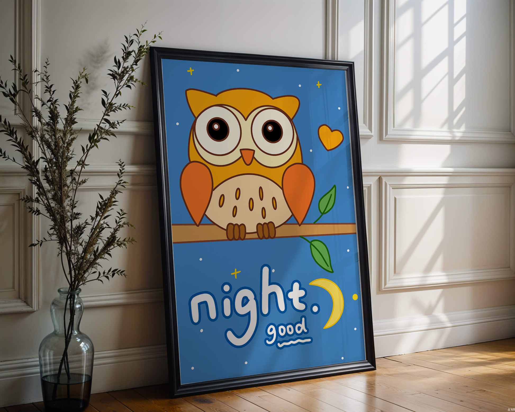 Colorful owl illustration with night theme and positive message