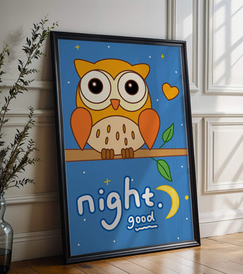 Colorful owl illustration with night theme and positive message