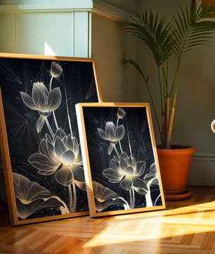 Elegant Lotus Flower Illustration with Geometric Background