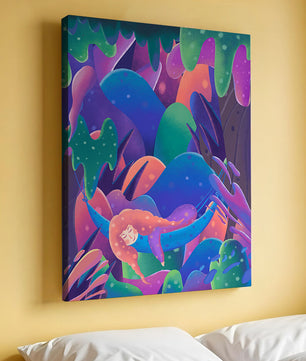 Selva surrealista onírica con mujer dormida