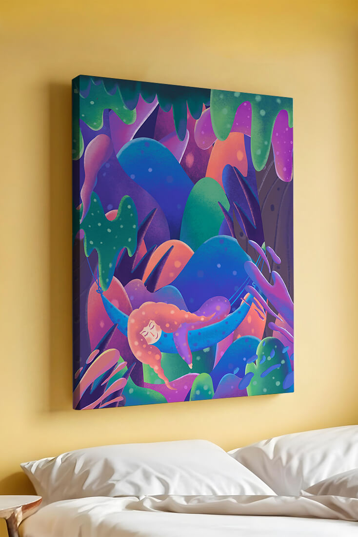 Selva surrealista onírica con mujer dormida