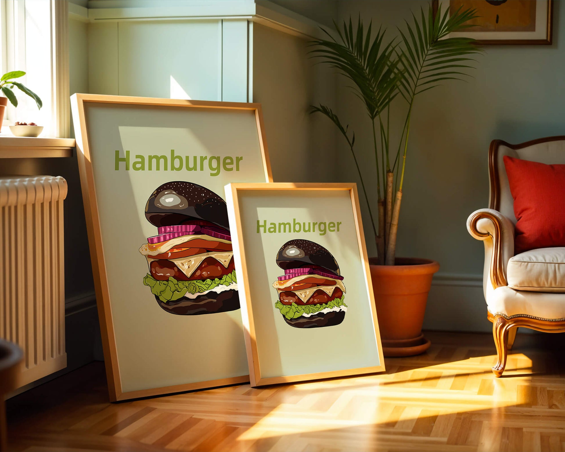 Delicious hamburger illustration with vibrant ingredients
