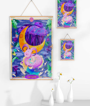 Colorful Capricorn zodiac illustration with fantasy elements