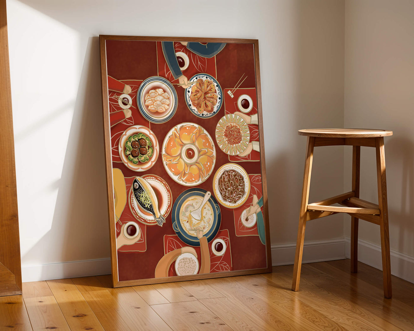 Colorful Chinese cuisine on a dining table with traditional dishes