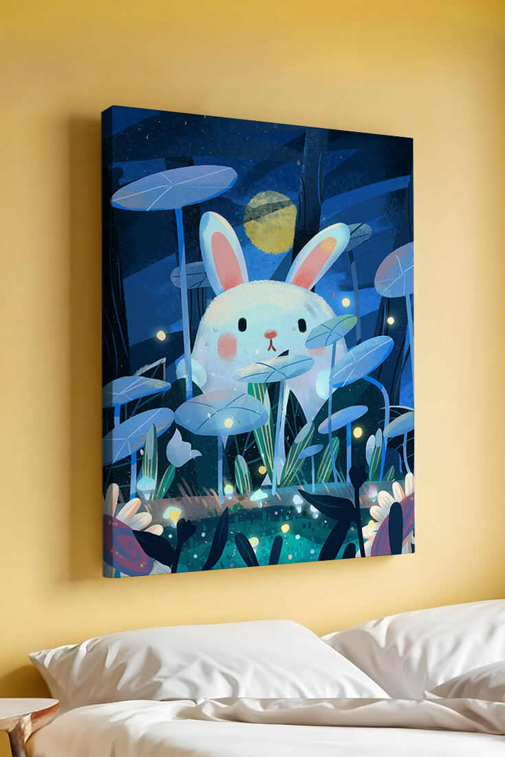 Cute rabbit in a dreamy moonlit forest