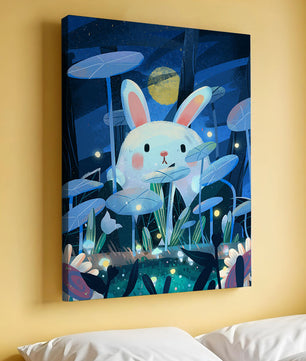 Cute rabbit in a dreamy moonlit forest