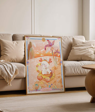 Charming Zodiac Cancer Illustration with Cartoon Bunny on a Beach