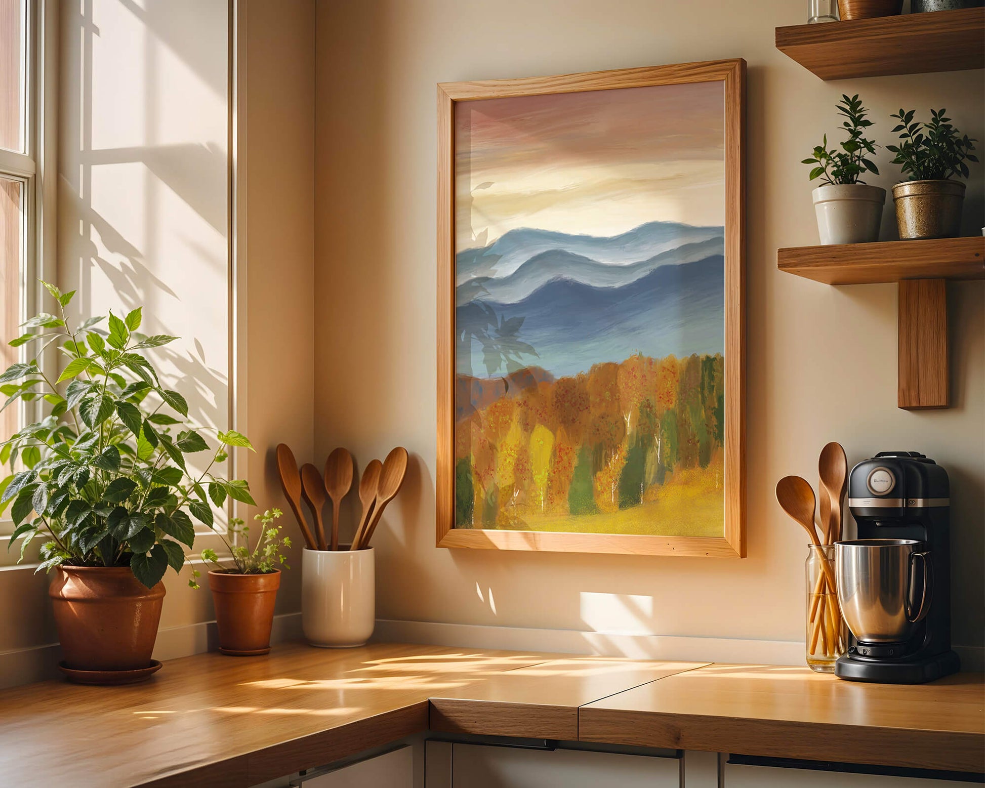 Autumn Mountain Landscape with Vibrant Trees and Colorful Sky