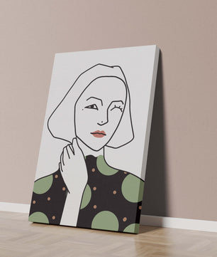 Modern Minimalist Portrait of a Winking Woman in Green Polka Dot Dress - Mi tienda