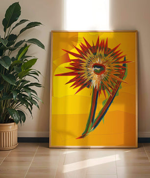 Abstract vibrant sunflower art with dynamic geometric shapes
