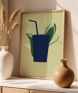 Ilustración de bebida de café moderna con elementos botánicos