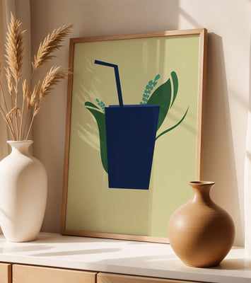 Modern cafe drink illustration with botanical elements