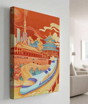 Illustration vibrante de l’architecture chinoise emblématique et de la technologie