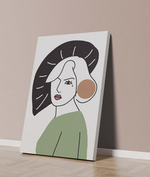 Minimalist Abstract Portrait Featuring Woman with Black Hat and Green Outfit - Mi tienda
