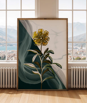 Elegant golden flower art with abstract background