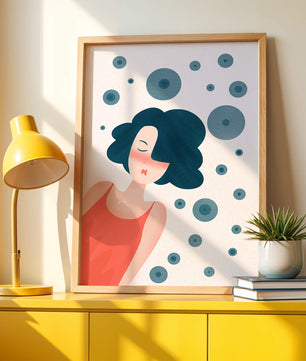 Dreamy Female Portrait with Abstract Circles in Modern Art Style - Mi tienda