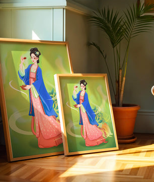 Diseño elegante de mujer en vestimenta tradicional del Este Asiático