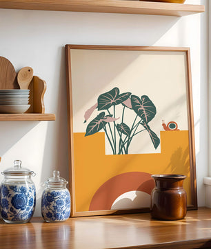 Abstract Botanical Art with Snail and Geometric Shapes - Mi tienda