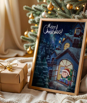Festive Christmas scene with Santa and a cozy home