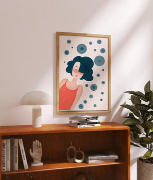 Dreamy Female Portrait with Abstract Circles in Modern Art Style - Mi tienda