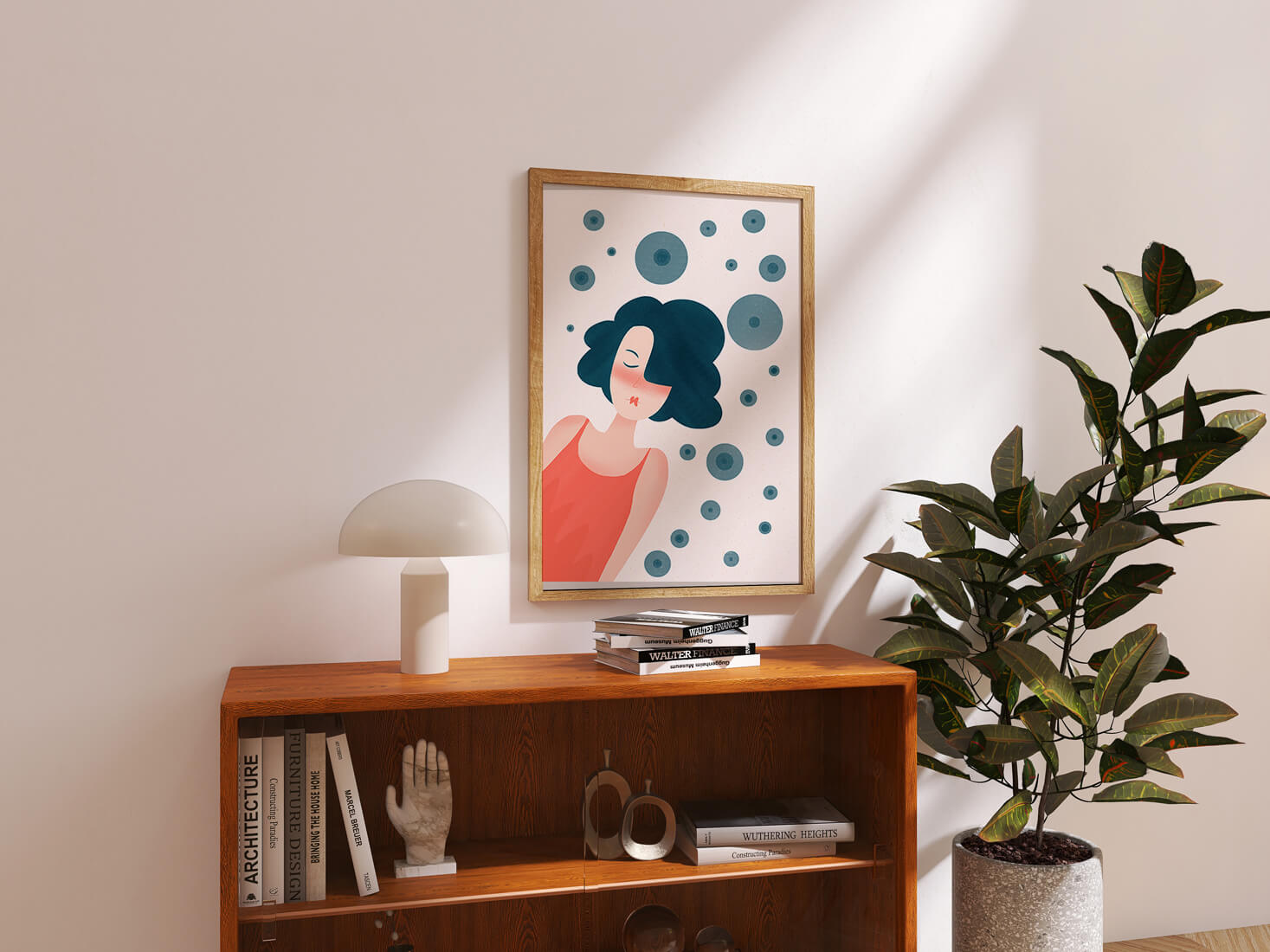 Dreamy Female Portrait with Abstract Circles in Modern Art Style - Mi tienda