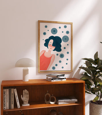 Dreamy Female Portrait with Abstract Circles in Modern Art Style