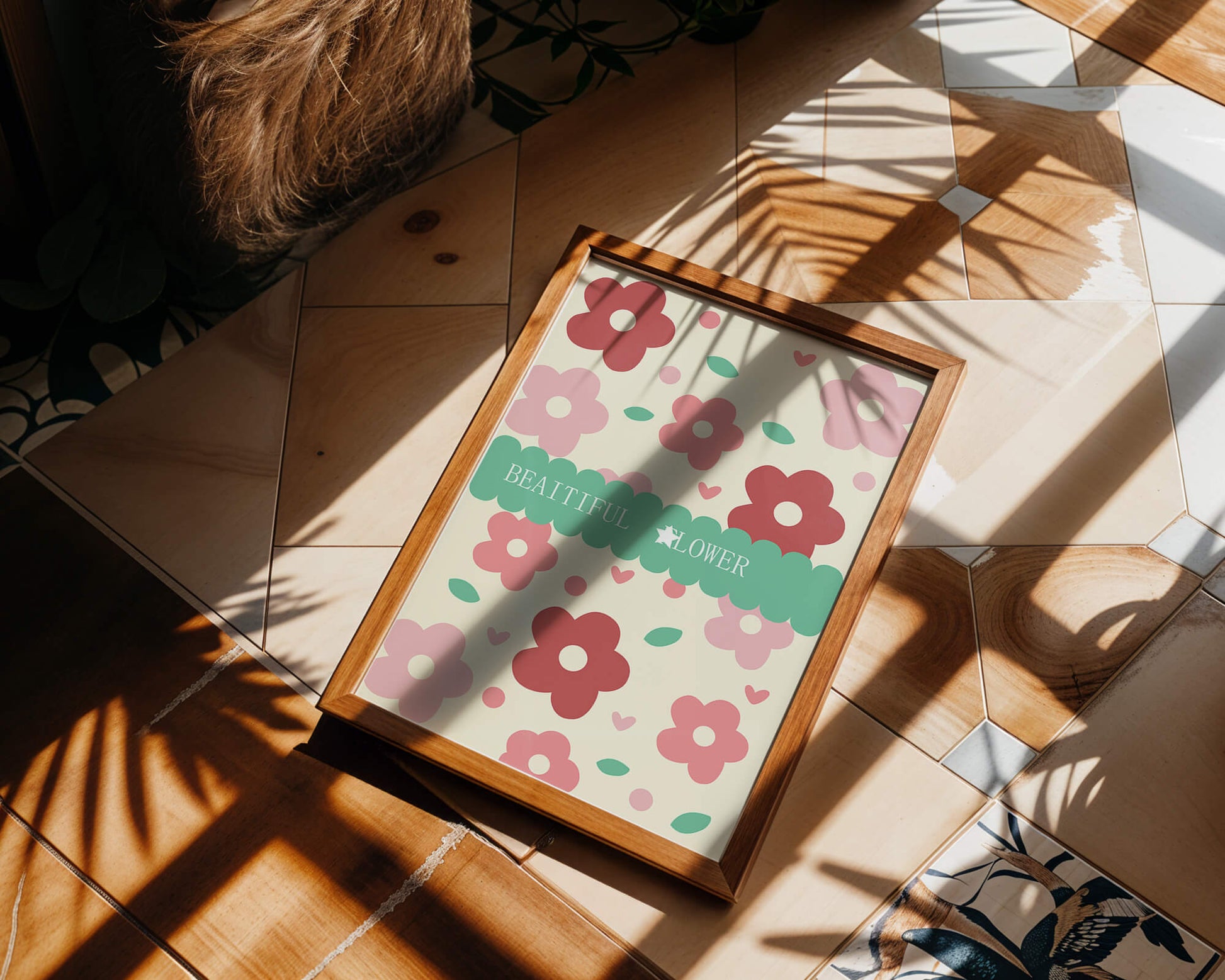Floral pattern with retro color design and decorative text