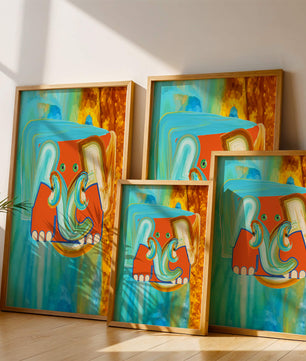 Pintura abstracta colorida de un elefante con tonos vibrantes y pinceladas artísticas