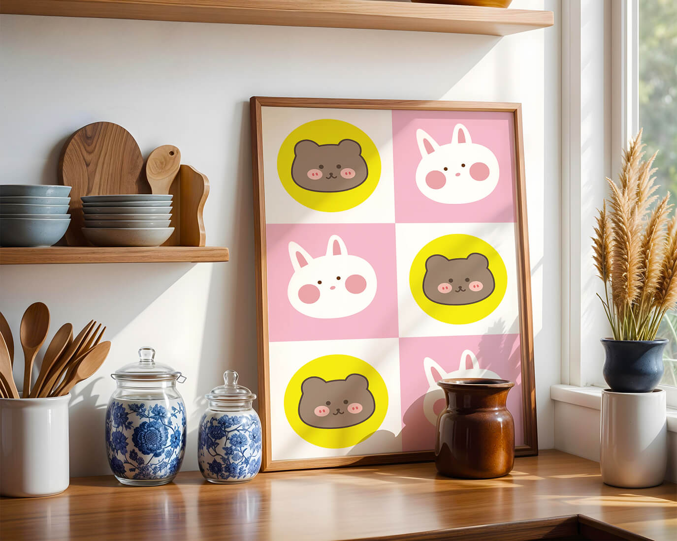 Diseño de patrones de animales juguetones con caras de osos y conejos en colores pastel