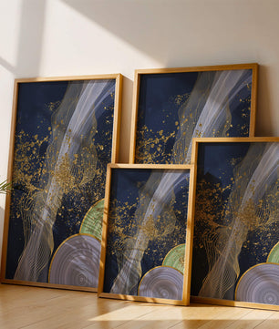 Abstract swirl with gold accents on dark background