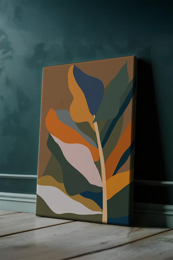 Abstract Botanical Illustration with Earthy Tones and Organic Shapes