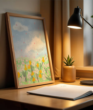 Paysage printanier avec nuages et fleurs