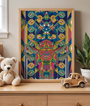 Arte abstracto geométrico colorido con patrones simétricos