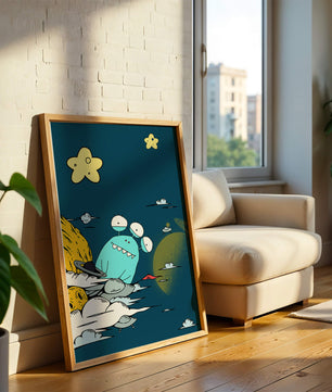 Playful Alien Illustration with Space Background and Stars - Mi tienda